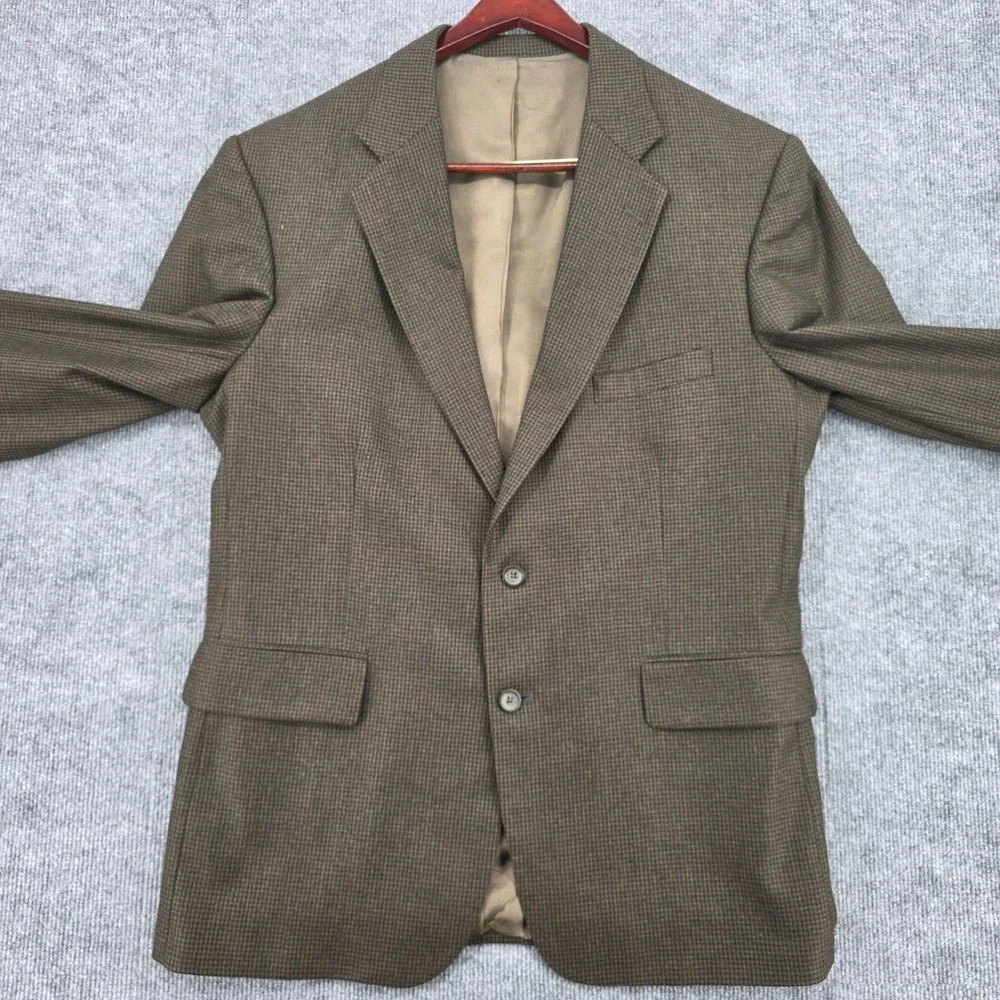 Oscar de la Renta Mens 46R Brown Wool Houndstooth Blazer Sport Coat T135